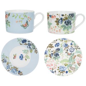 Porcelaine De Chine Teacup & Saucer, Set Of 2