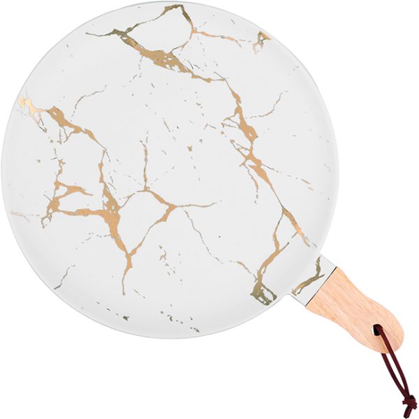 Kintsugi Round Platter With Wooden Handle