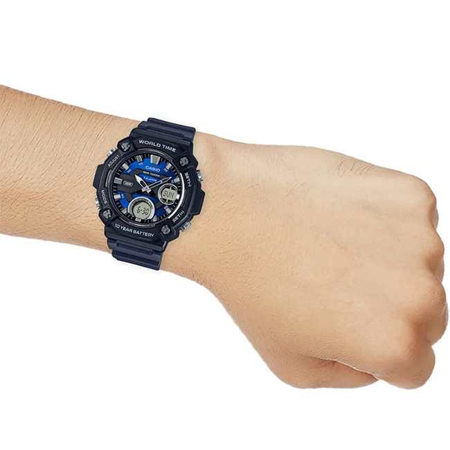 Men's 100m World Time AnaDigi Wrist Watch, AEQ-120W-2AVDF - Image 3