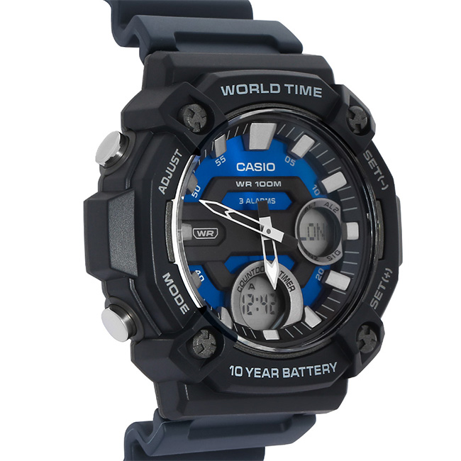 Men's 100m World Time AnaDigi Wrist Watch, AEQ-120W-2AVDF - Image 2