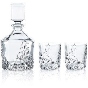 Sculpture Decanter & Glasses, Set Of 3