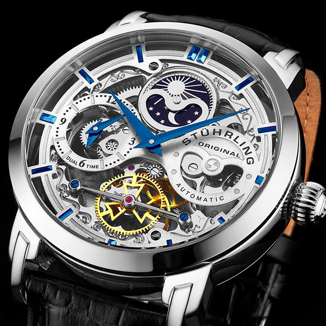 Dual Time Stuhrling Original Skeleton Watch Original Anatol