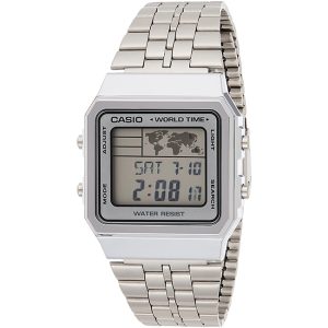 Retro Men's World Time Silver Digital Wrist Watch, A500WA-7DF