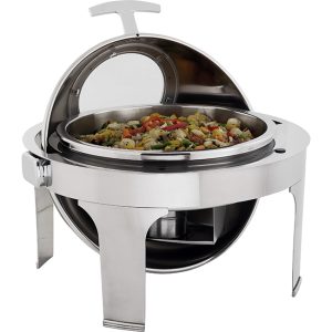 Global Round Roll Top Chafing Dish With Glass Lid, 6.8L
