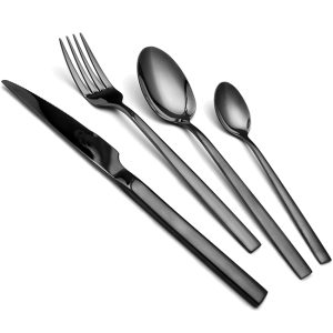 Shiny Black Cutlery Set, 16pc