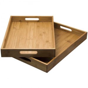 Bamboo Trays With Handles, Set Of 2
