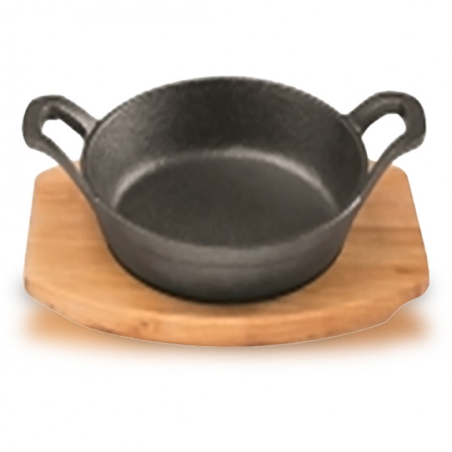 Cast Iron Casserole On Wooden Board, 18cm