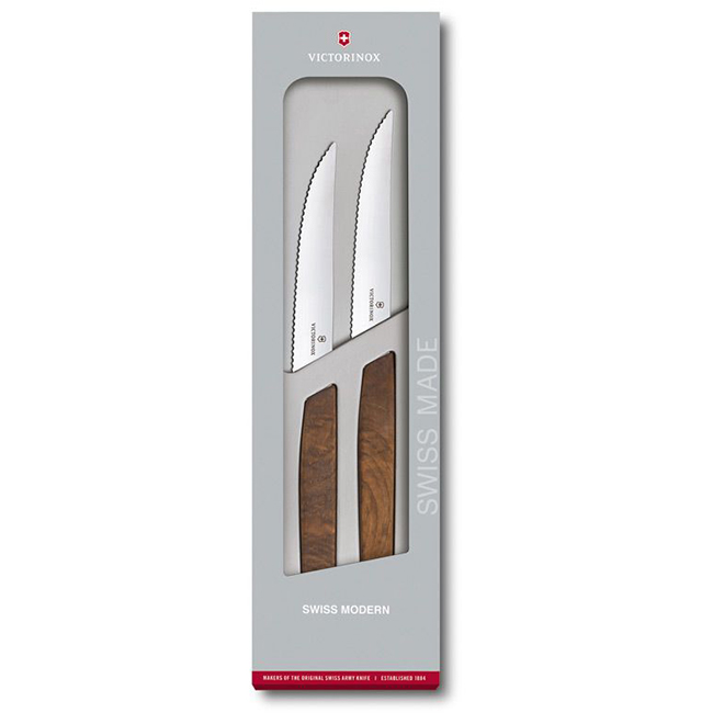 Swiss Modern Serrated Steak Knife Set With Walnut Wood Handles - Image 2