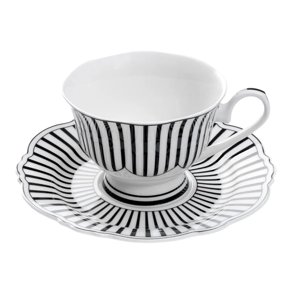Ivory Noir Cups & Saucers, Set of 4