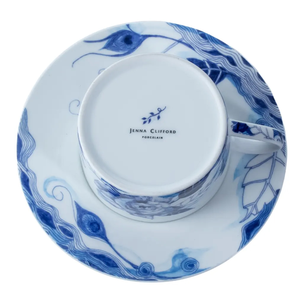 Peacock Sapphire Garden Cups & Saucers, Set of 4 - Image 3