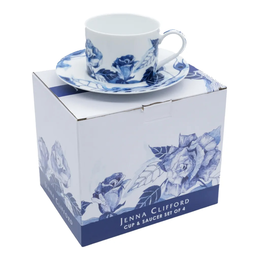 Peacock Sapphire Garden Cups & Saucers, Set of 4 - Image 4