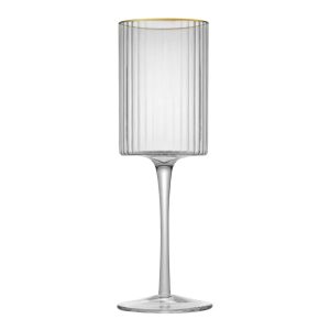 Opulent White Wine Glasses with Gold Rim, Set of 2