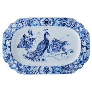 Peacock Sapphire Garden Oval Platter, 38.5cm