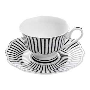 Ivory Noir Cups & Saucers, Set of 4