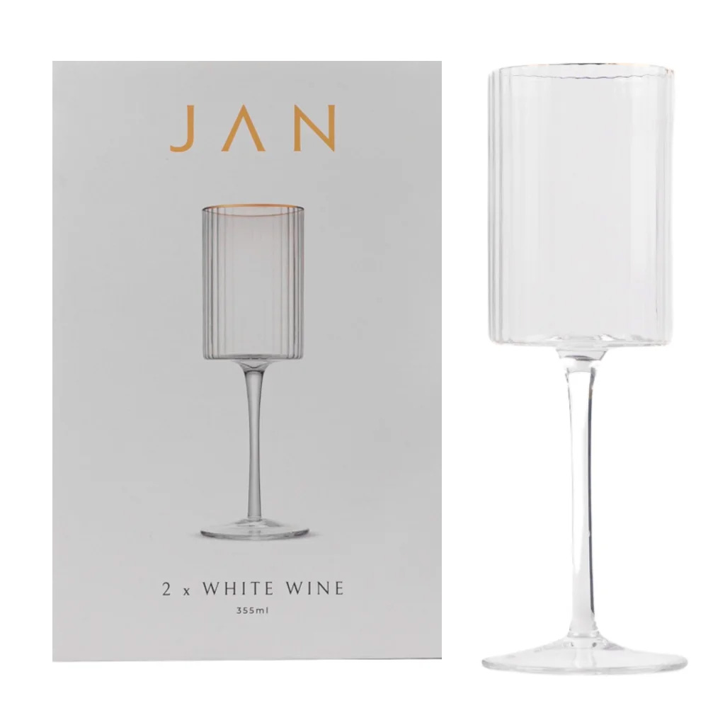 Opulent White Wine Glasses with Gold Rim, Set of 2